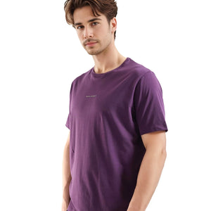 Rare Rabbit Men Rabbit-Inf Purple Cotton Lycra Fabric Short Sleeve Crew Neck Regular Fit Printed T-Shirt