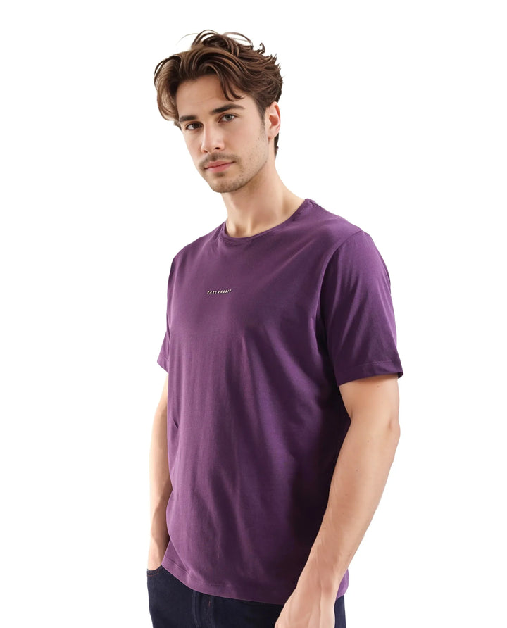 Rare Rabbit Men Rabbit-Inf Purple Cotton Lycra Fabric Short Sleeve Crew Neck Regular Fit Printed T-Shirt