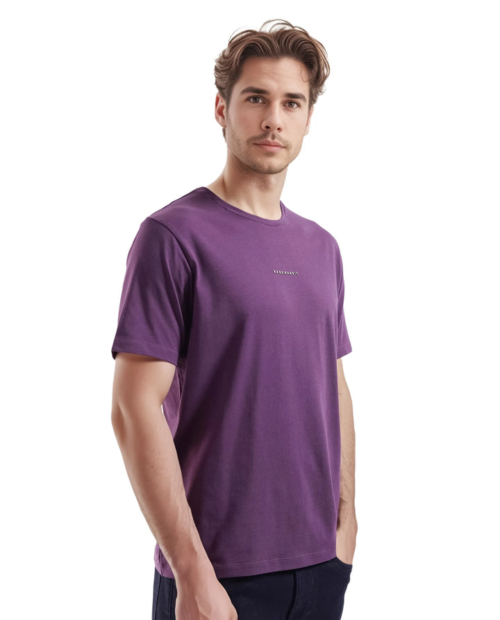 Rare Rabbit Men Rabbit-Inf Purple Cotton Lycra Fabric Short Sleeve Crew Neck Regular Fit Printed T-Shirt