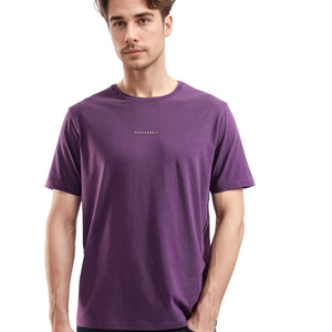 Rare Rabbit Men Rabbit-Inf Purple Cotton Lycra Fabric Short Sleeve Crew Neck Regular Fit Printed T-Shirt
