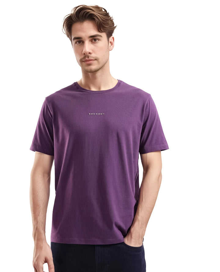 Rare Rabbit Men Rabbit-Inf Purple Cotton Lycra Fabric Short Sleeve Crew Neck Regular Fit Printed T-Shirt