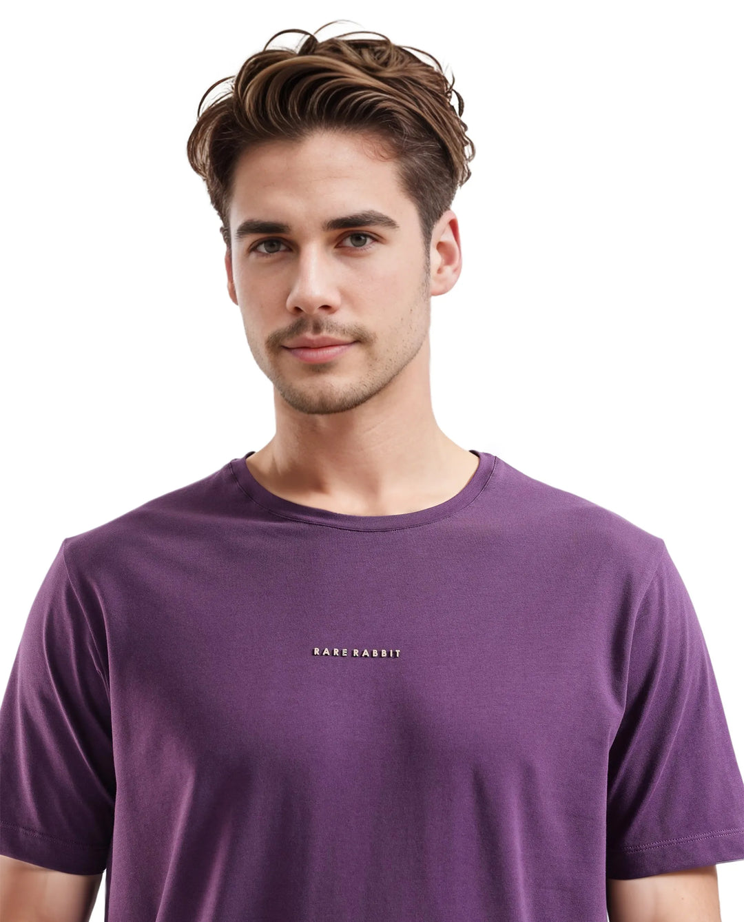 Rare Rabbit Men Rabbit-Inf Purple Cotton Lycra Fabric Short Sleeve Crew Neck Regular Fit Printed T-Shirt