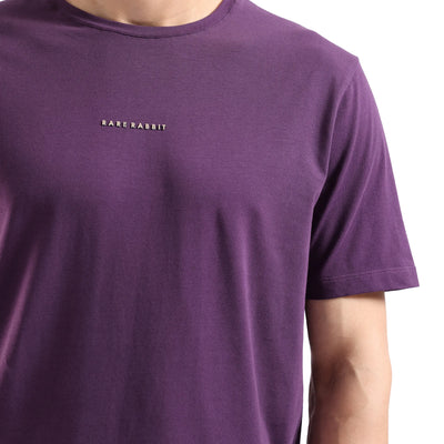Rare Rabbit Men Rabbit-Inf Purple Cotton Lycra Fabric Short Sleeve Crew Neck Regular Fit Printed T-Shirt