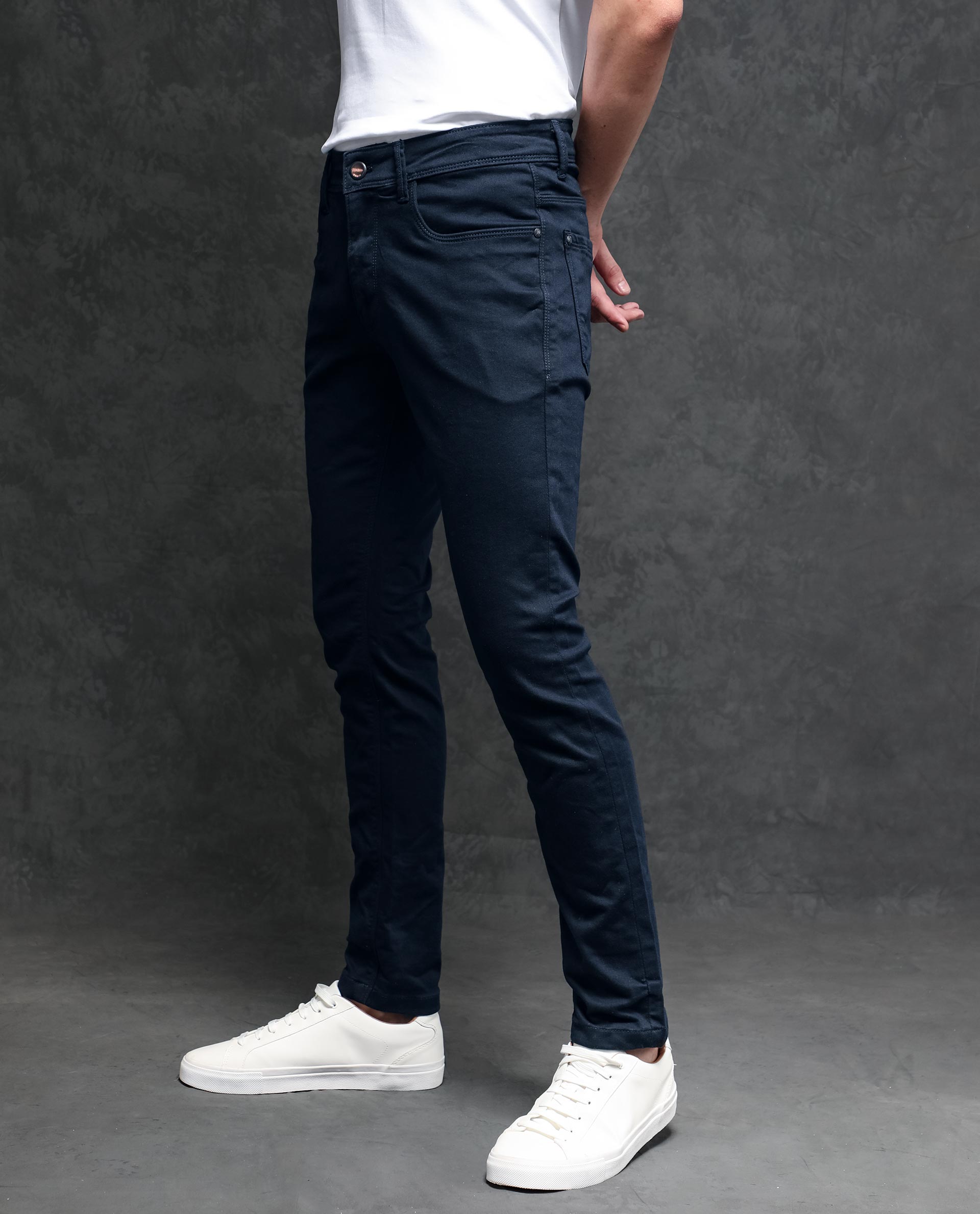 Rare Rabbit Men's Radley Navy Mid Wash Mid-Rise Regular Fit Jeans