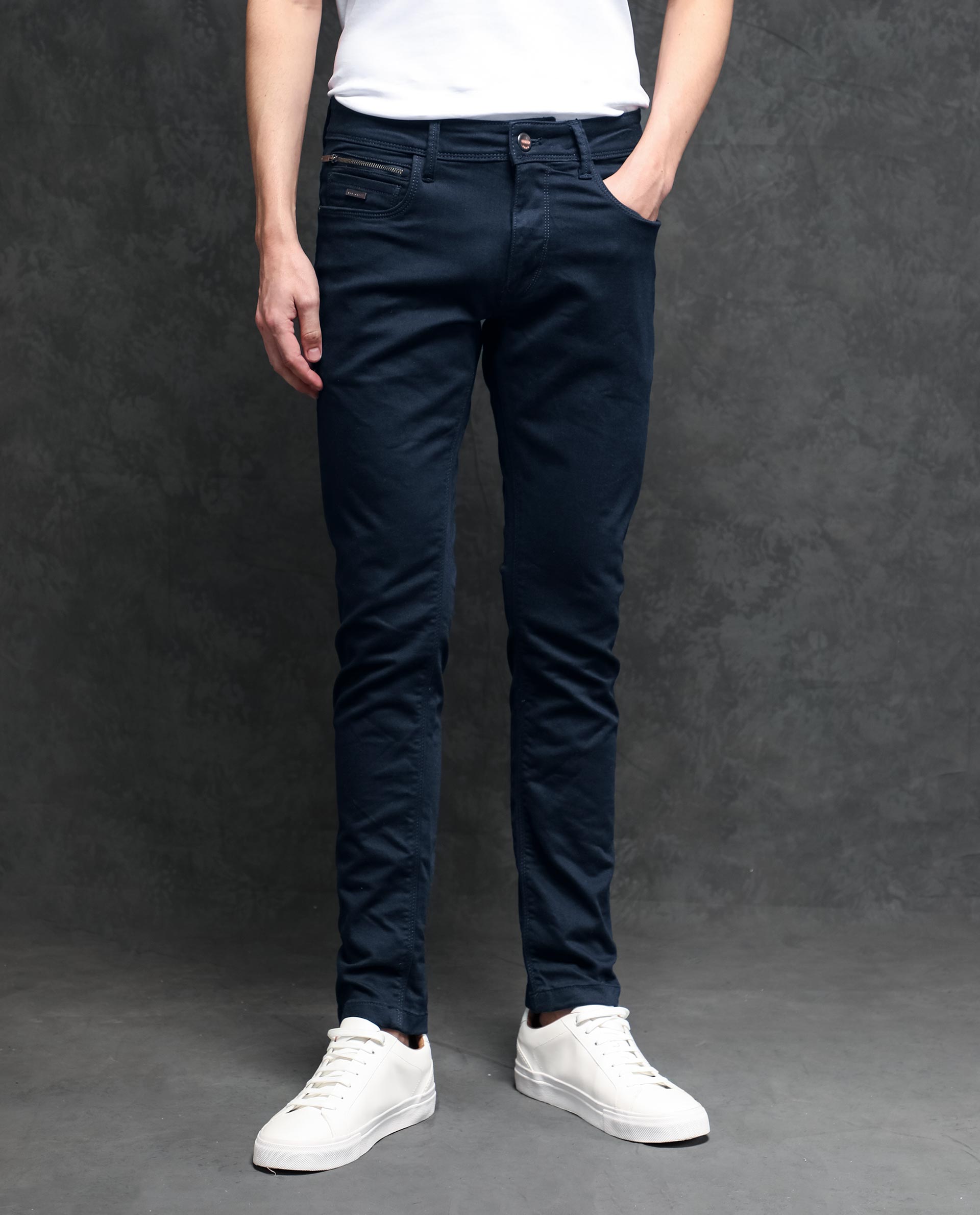 Rare Rabbit Men's Radley Navy Mid Wash Mid-Rise Regular Fit Jeans