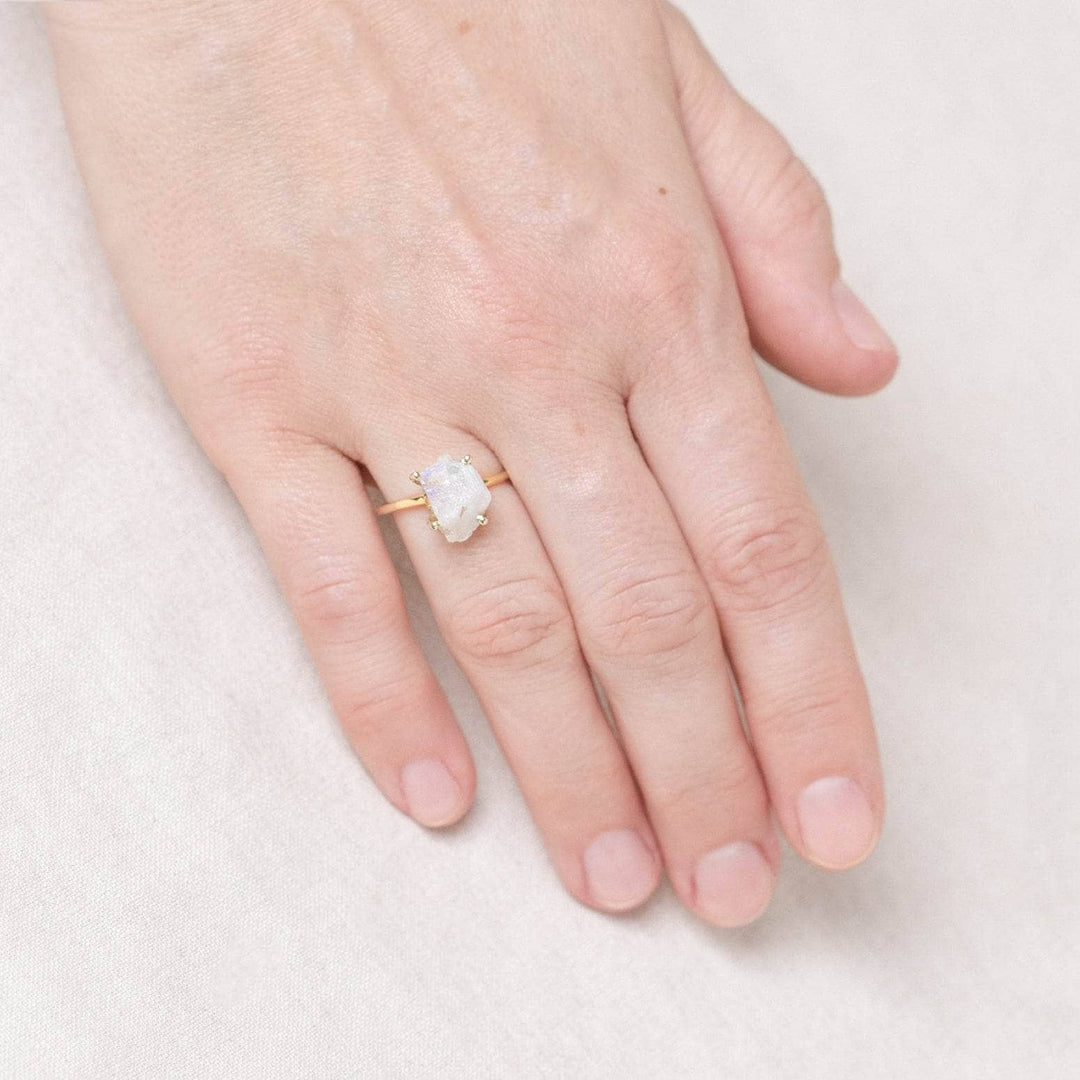 Rainbow Moonstone Raw Freeform Gold or Silver Ring