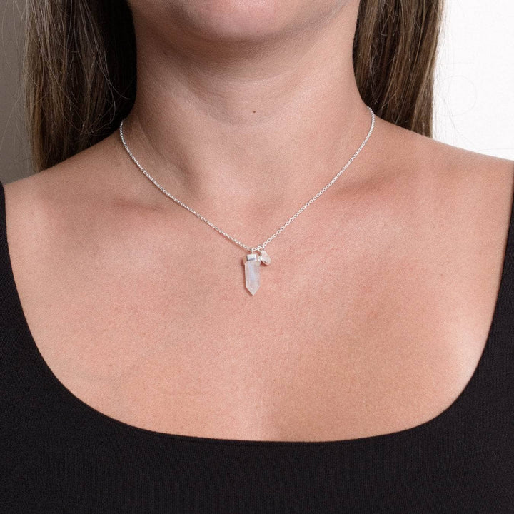 Delicate Rainbow Moonstone Crystal Point Necklace