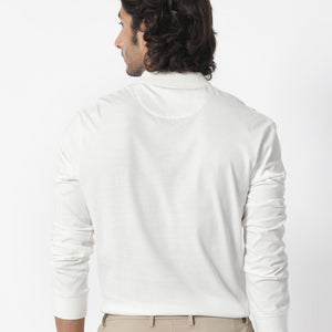 Rare Rabbit Men's Raz Off White Collared Neck Statement Chest Label Full Sleeve Polo T-Shirt