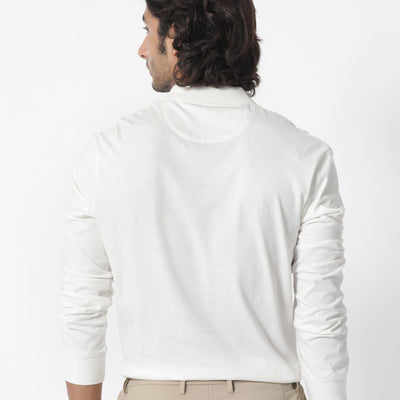 Rare Rabbit Men's Raz Off White Collared Neck Statement Chest Label Full Sleeve Polo T-Shirt