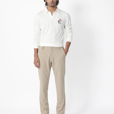 Rare Rabbit Men's Raz Off White Collared Neck Statement Chest Label Full Sleeve Polo T-Shirt