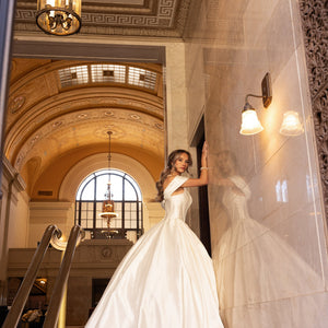 Mikado Off Shoulder Bridal Gown by Rachel Allan RB6162