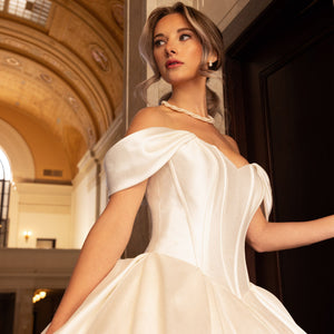 Mikado Off Shoulder Bridal Gown by Rachel Allan RB6162