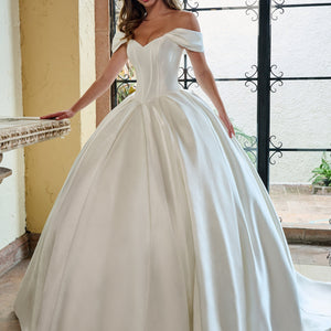 Mikado Off Shoulder Bridal Gown by Rachel Allan RB6162