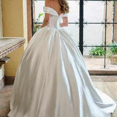 Mikado Off Shoulder Bridal Gown by Rachel Allan RB6162