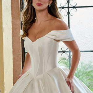 Mikado Off Shoulder Bridal Gown by Rachel Allan RB6162
