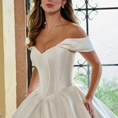 Mikado Off Shoulder Bridal Gown by Rachel Allan RB6162