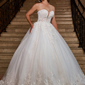 Applique Strapless Bridal Gown by Rachel Allan RB6166