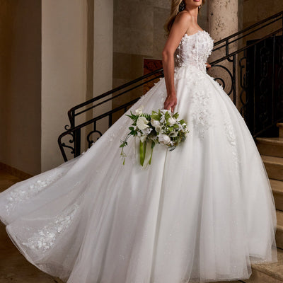 3D Floral Strapless Bridal Gown by Rachel Allan RB6167