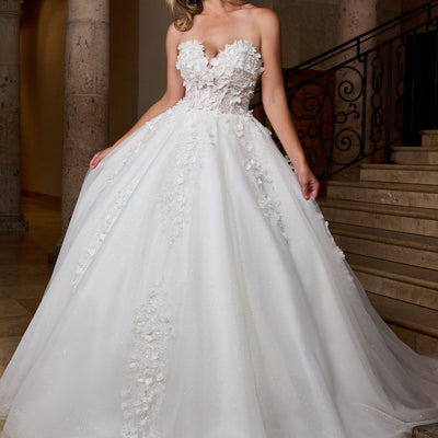 3D Floral Strapless Bridal Gown by Rachel Allan RB6167