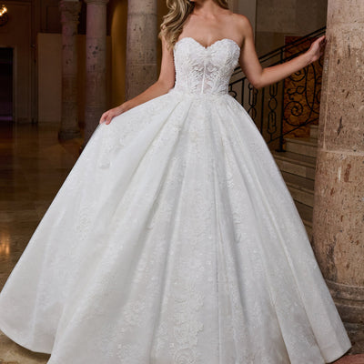 Applique Strapless Bridal Gown by Rachel Allan RB6168