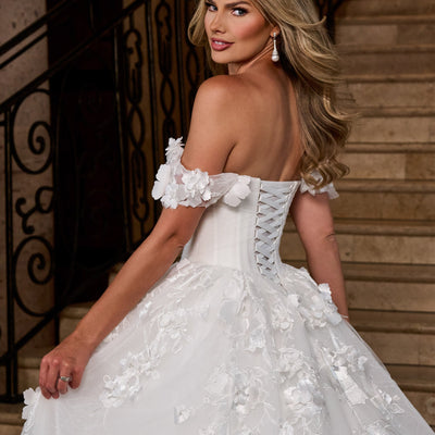 3D Floral Off Shoulder Bridal Gown by Rachel Allan RB6170