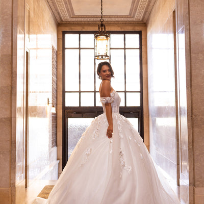 3D Floral Off Shoulder Bridal Gown by Rachel Allan RB6170
