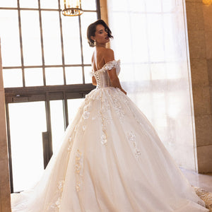 3D Floral Off Shoulder Bridal Gown by Rachel Allan RB6170