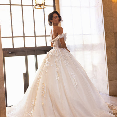 3D Floral Off Shoulder Bridal Gown by Rachel Allan RB6170