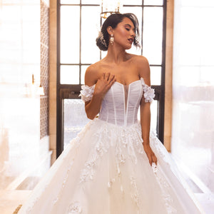 3D Floral Off Shoulder Bridal Gown by Rachel Allan RB6170