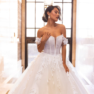 3D Floral Off Shoulder Bridal Gown by Rachel Allan RB6170