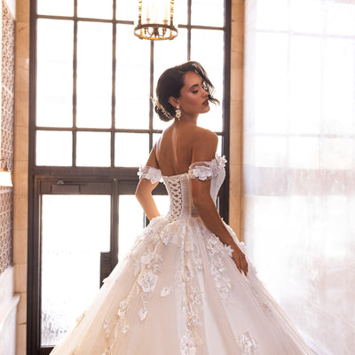 3D Floral Off Shoulder Bridal Gown by Rachel Allan RB6170