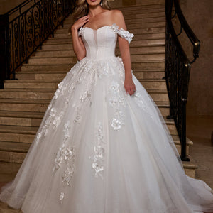 3D Floral Off Shoulder Bridal Gown by Rachel Allan RB6170