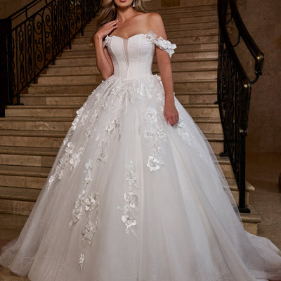 3D Floral Off Shoulder Bridal Gown by Rachel Allan RB6170