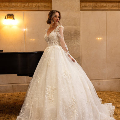Applique Long Sleeve Bridal Gown by Rachel Allan RB6172