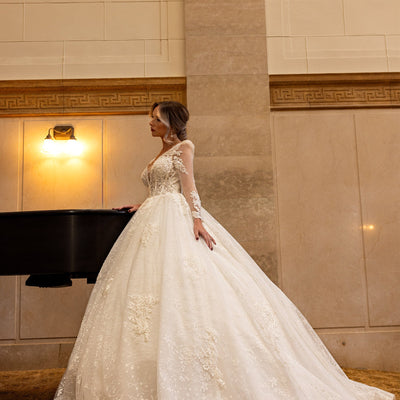 Applique Long Sleeve Bridal Gown by Rachel Allan RB6172