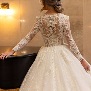 Applique Long Sleeve Bridal Gown by Rachel Allan RB6172