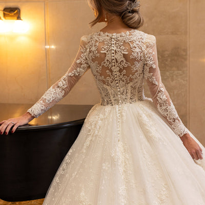 Applique Long Sleeve Bridal Gown by Rachel Allan RB6172