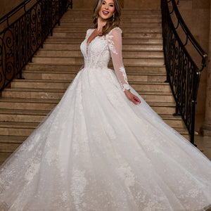 Applique Long Sleeve Bridal Gown by Rachel Allan RB6172
