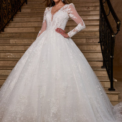 Applique Long Sleeve Bridal Gown by Rachel Allan RB6172