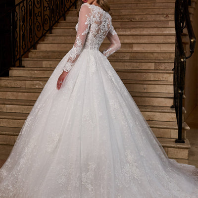 Applique Long Sleeve Bridal Gown by Rachel Allan RB6172