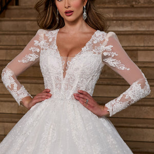 Applique Long Sleeve Bridal Gown by Rachel Allan RB6172