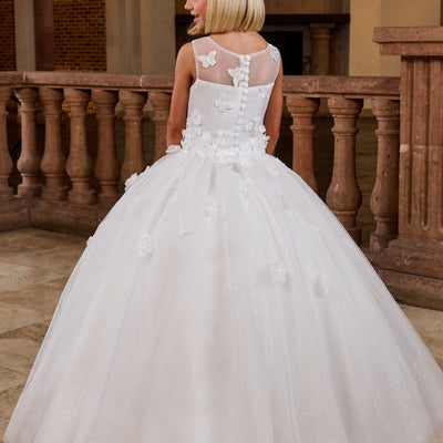 Girls 3D Butterfly Sleeveless Gown by Rachel Allan RB9165