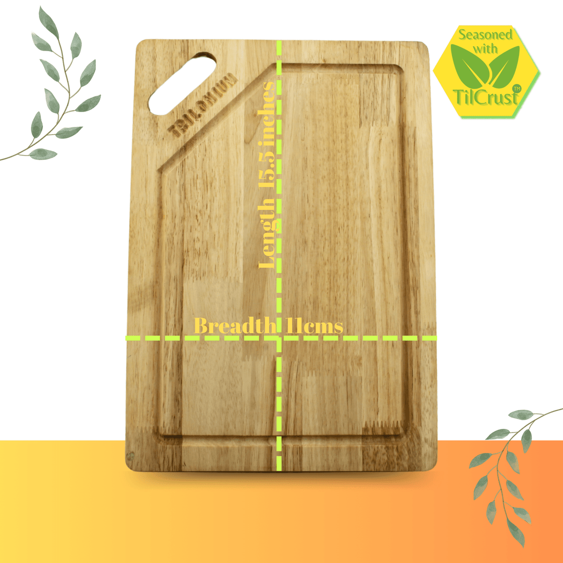 Trilonium Rubberwood Cutting Chopping board 15.5 inches | Brown | 1 Pc