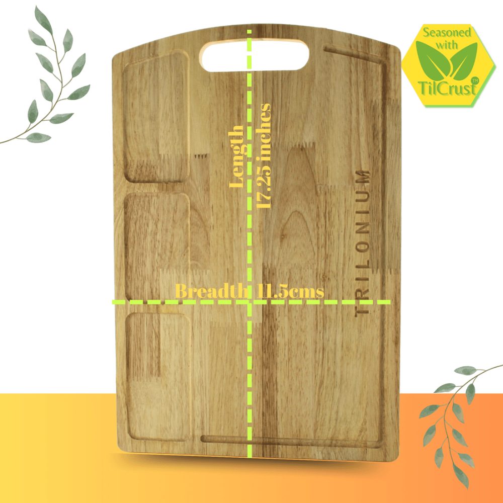 Trilonium Rubberwood Cutting Chopping board 17.25 Inches | Brown | 1 Pc