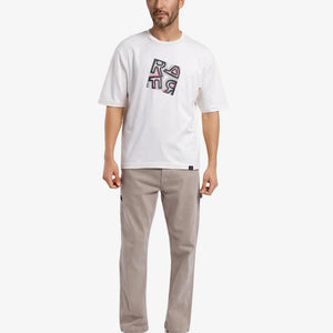 Rare Rabbit Men Reat Off White Cotton Polyester Fabric Short Sleeve Crew Neck Boxy Fit Printed T-Shirt