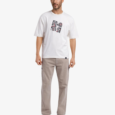 Rare Rabbit Men Reat Off White Cotton Polyester Fabric Short Sleeve Crew Neck Boxy Fit Printed T-Shirt