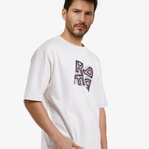 Rare Rabbit Men Reat Off White Cotton Polyester Fabric Short Sleeve Crew Neck Boxy Fit Printed T-Shirt