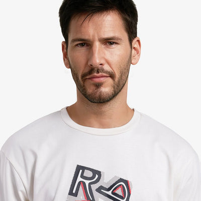 Rare Rabbit Men Reat Off White Cotton Polyester Fabric Short Sleeve Crew Neck Boxy Fit Printed T-Shirt
