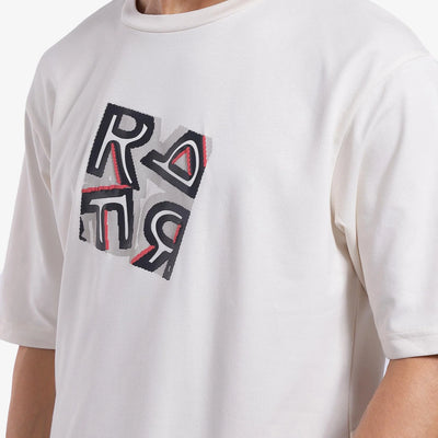 Rare Rabbit Men Reat Off White Cotton Polyester Fabric Short Sleeve Crew Neck Boxy Fit Printed T-Shirt
