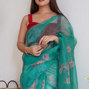 Aqua Green Organza Saree